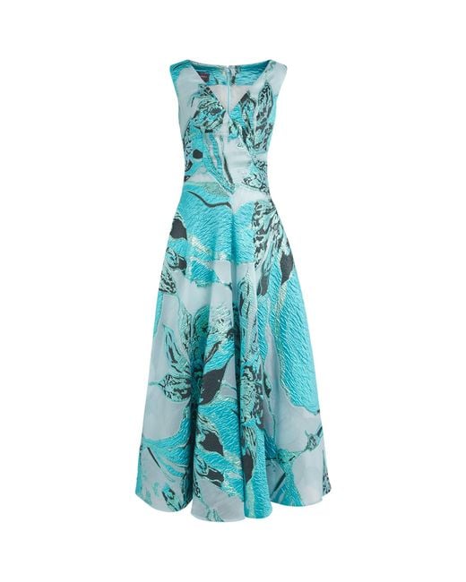 Talbot Runhof Blue Cloque Metallic Gown