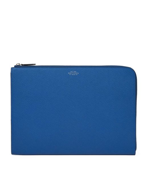 Smythson Blue Small Panama Leather Laptop Case for men