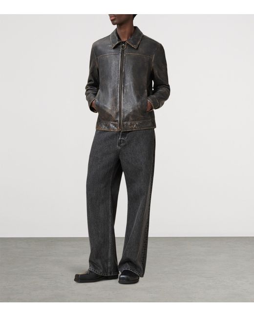 AllSaints Black Allsaints Alkan Collared Zip Up Two Tone Leather Jacket for men