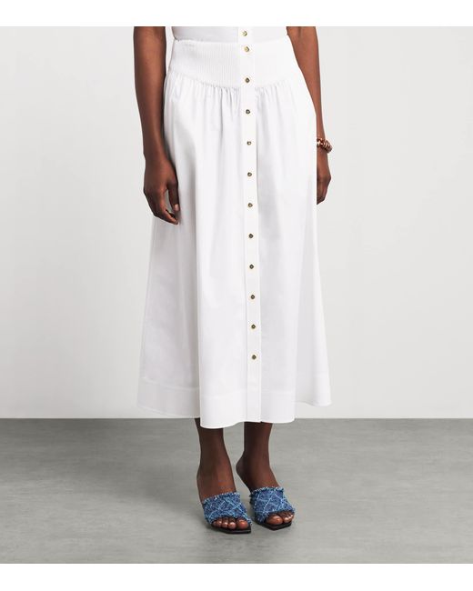Tory Burch White Poplin Buttoned Midi Skirt