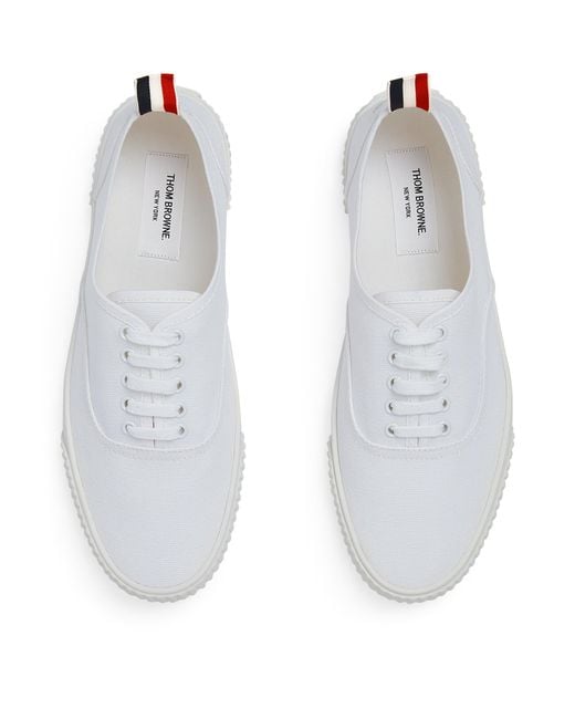 Thom Browne White Canvas Vulcanized Heritage Sneakers for men