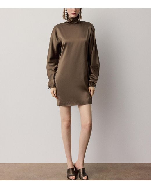 Ralph Lauren Brown Satin High-Neck Candi Mini Dress