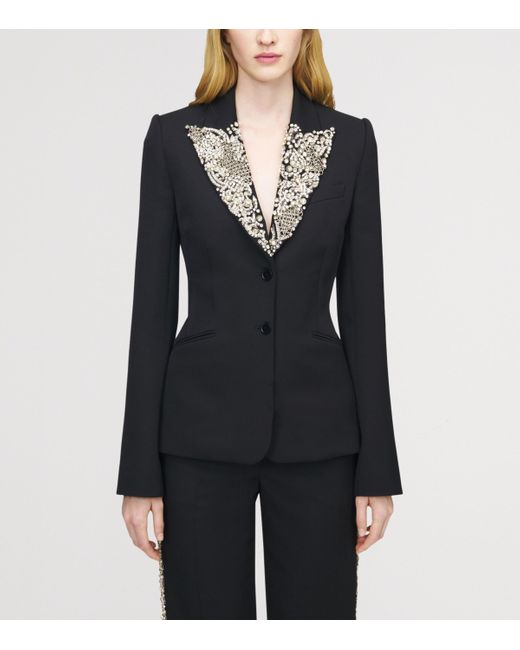 Alexander McQueen Black Wool Embellished Single-Breasted Jacket