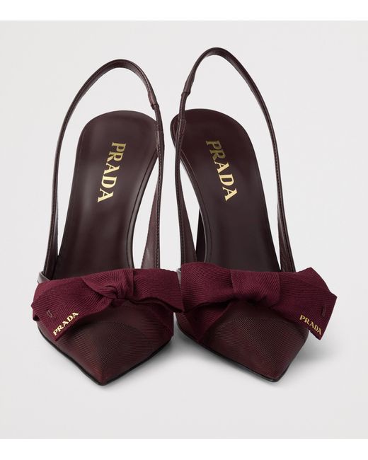 Prada Brown Mesh Bow Slingback Pumps 100