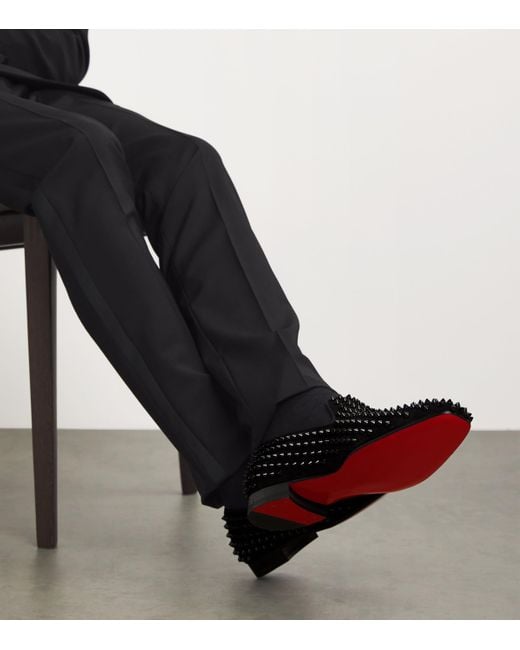 Christian Louboutin Black Dandelion Spikes Flat Veau Velour Loafers for men