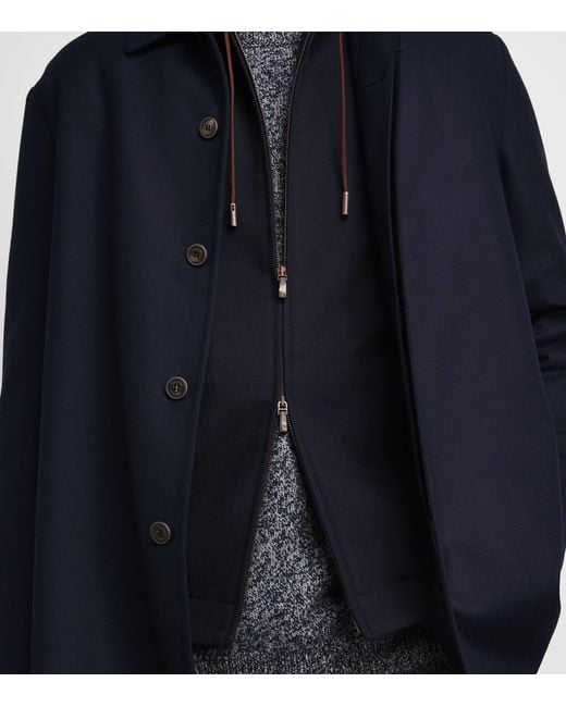 Colombo Blue Wool Zip-Up Hoodie for men