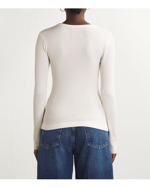 Citizens of Humanity White Ribbed Bina Crewneck Top