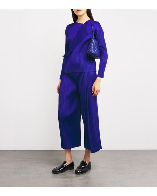 Pleats Please Issey Miyake Blue Long-Sleeve Light Wave Top