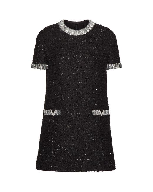 Valentino Garavani Black Tweed Short-sleeve Dress