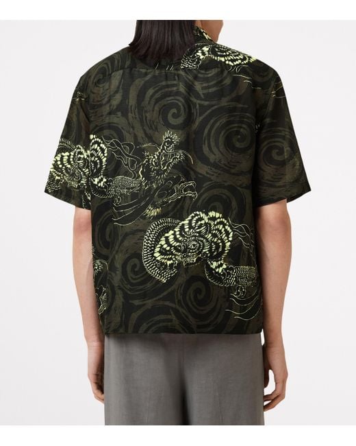 AllSaints Green Printed Sidewinder Shirt for men