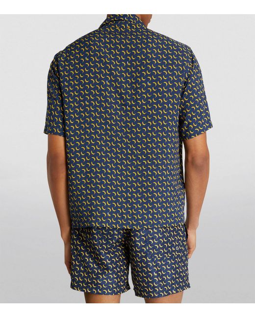 Palm Angels Blue Banana Print Bowling Shirt for men