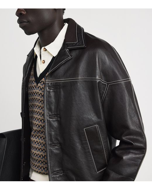 Wales Bonner Black Topstitched Leather Jacket for men