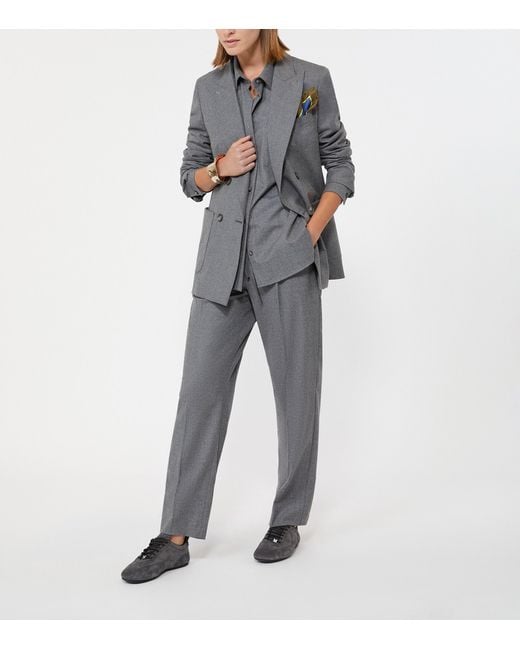 Max Mara Gray Cashmere Double-Breasted Blazer