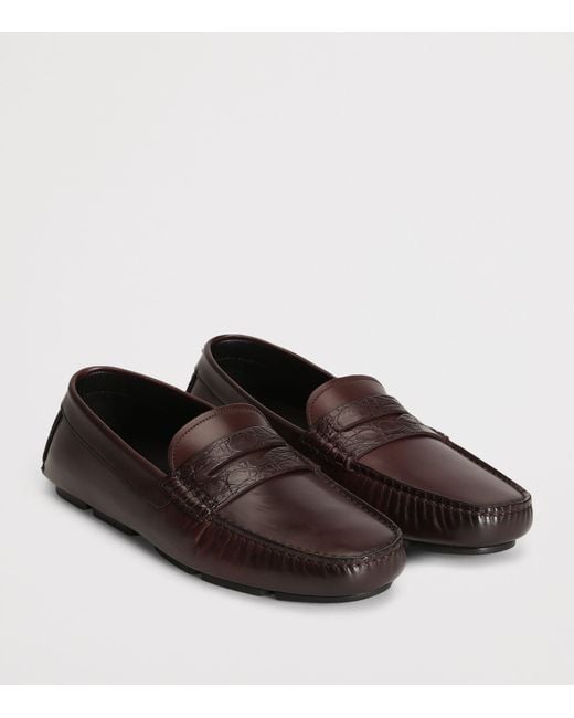 Dolce & Gabbana Brown Calfskin Crocodile-Insert Driving Shoes for men