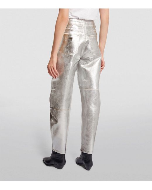 Ganni Gray Foil-coated Jeans