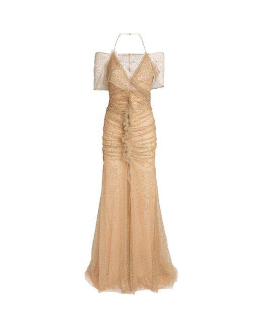Sandra Mansour Natural Tulle Glitter Nuageux Gown