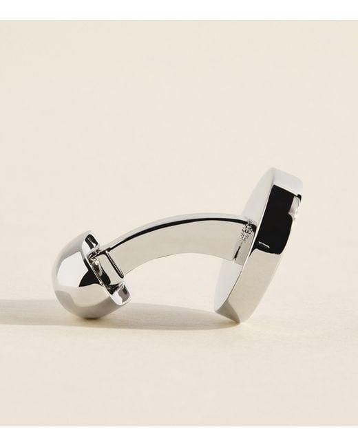 Babette Wasserman Natural Rhodium-Plated Jade Circle Cufflinks for men