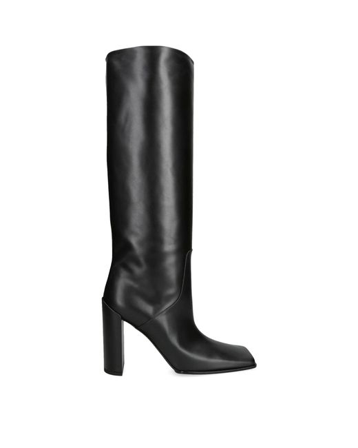 Alaïa Black Leather Square-Toe Knee-High Boots 90