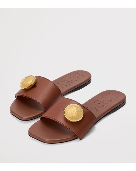Loewe Brown Leather Pebble Slides