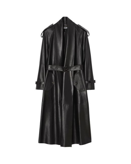 Burberry Black Leather Wrap Trench Coat