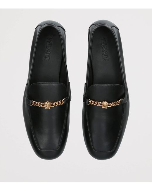 Versace Black Leather Medusa Chain Loafers