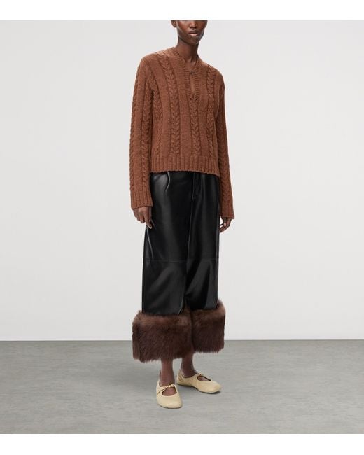 Loewe Brown Wool Cable-Knit Sweater