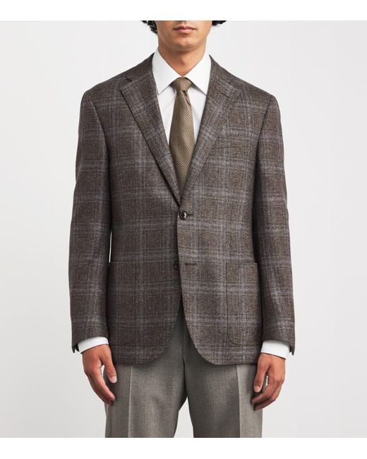 Corneliani Gray Virgin Wool Check Blazer for men
