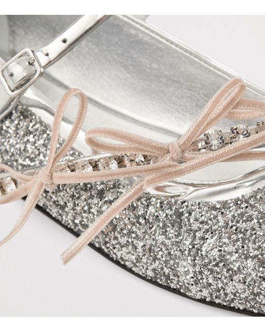 Jimmy Choo White Loli Glitter Ballerina Flats