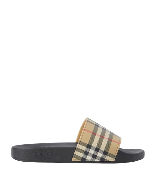 Burberry White Rubber Check Slides