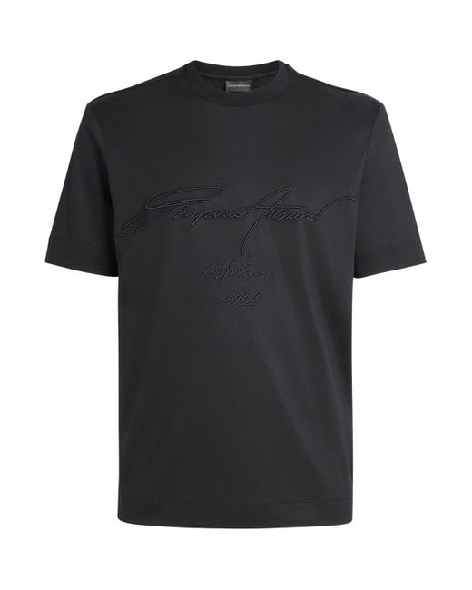Emporio Armani Men's Black Lyocell-Cotton Logo T-Shirt