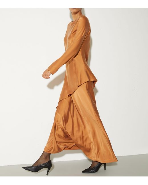 MAX&Co. Brown Silk-Blend Maxi Dress