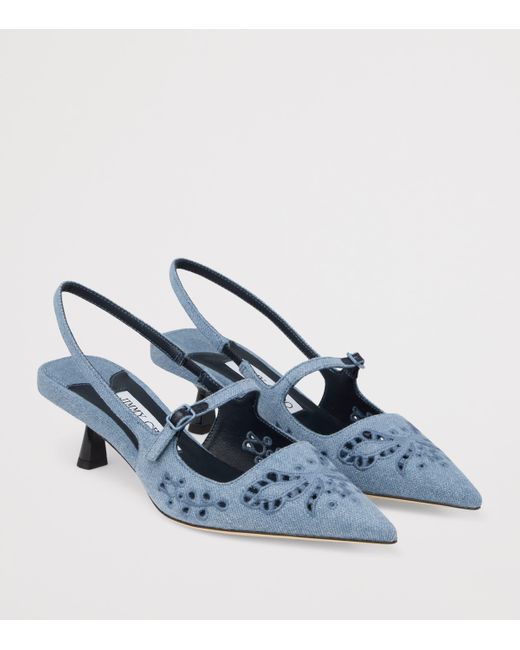 Jimmy Choo Blue Didi 45 Denim Slingback Pumps