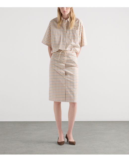 Prada Natural Cotton Embroidered Check Shirt for men