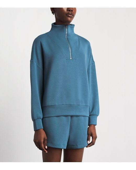 Varley Blue Doublesoft Hawley Half-Zip Sweatshirt