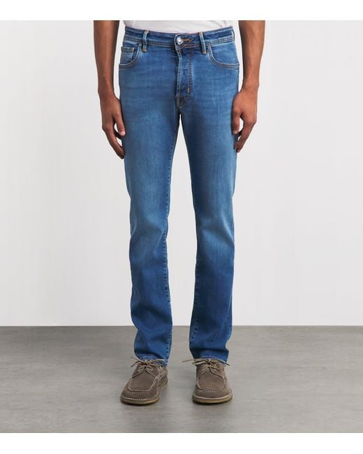 Jacob Cohen Blue Crocodile Leather Patch Straight Jeans for men