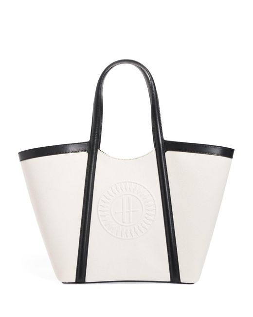 Harrods White Large Canvas-Leather Embossed Tote Bag