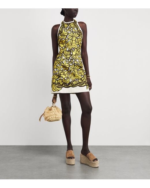 ALÉMAIS Yellow Hemp Printed Mona Mini Dress
