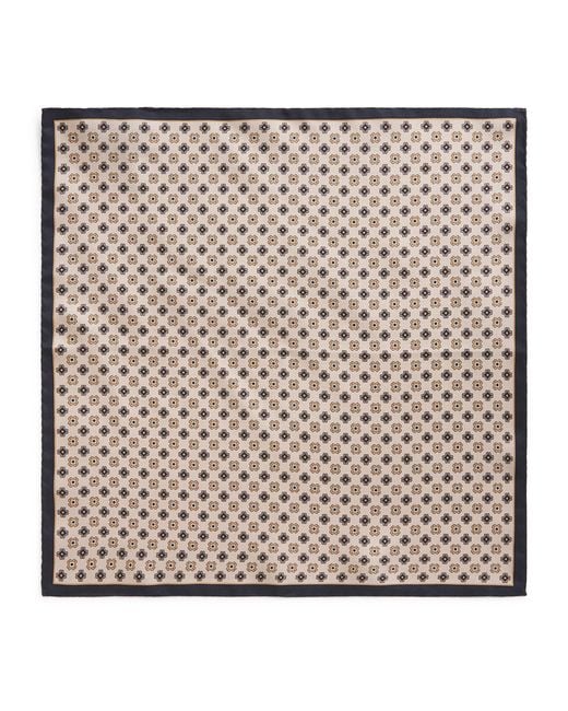 Canali Black Silk Tile Print Pocket Square for men