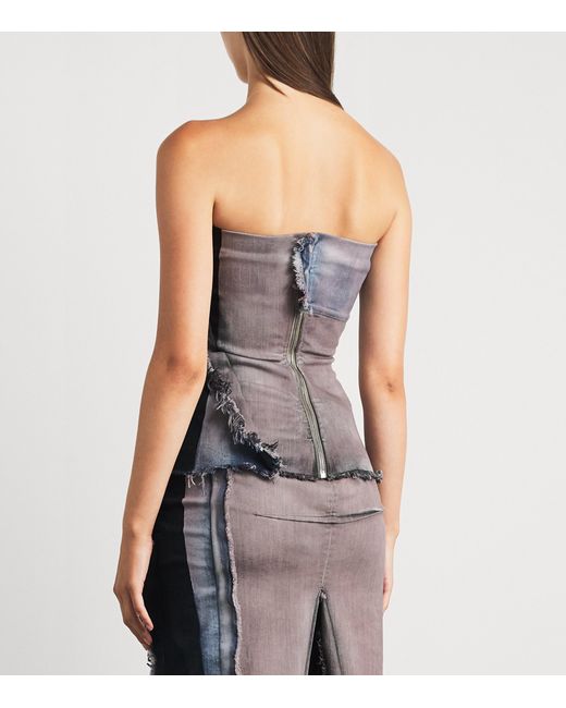Rick Owens Gray Frayed Denim Bustier Top