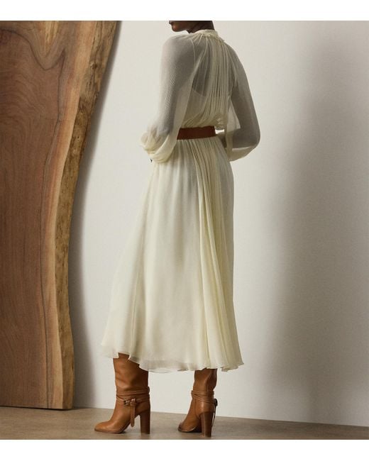 Ralph Lauren Natural Mulberry Silk Grantly Midi Shirt Dress
