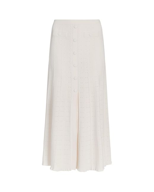 Sandro White Pointelle-Knit Midi Skirt