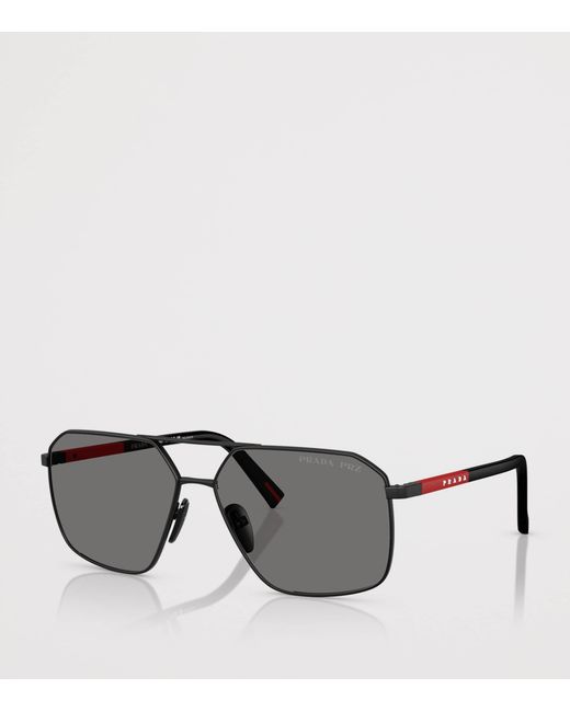Prada Linea Rossa Gray Metal A50S Aviator Sunglasses for men