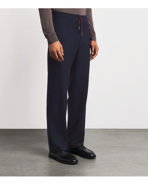 Colombo Blue Wool Drawstring Sweatpants for men