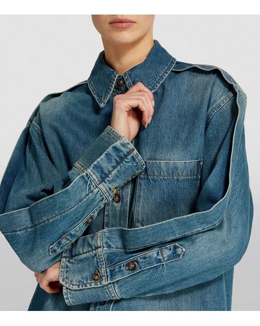 Victoria Beckham Blue Pleat-detail Denim Shirt