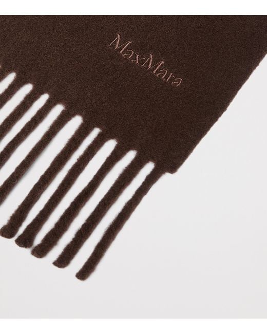 Max Mara Black Wool Fringed Logo Scarf