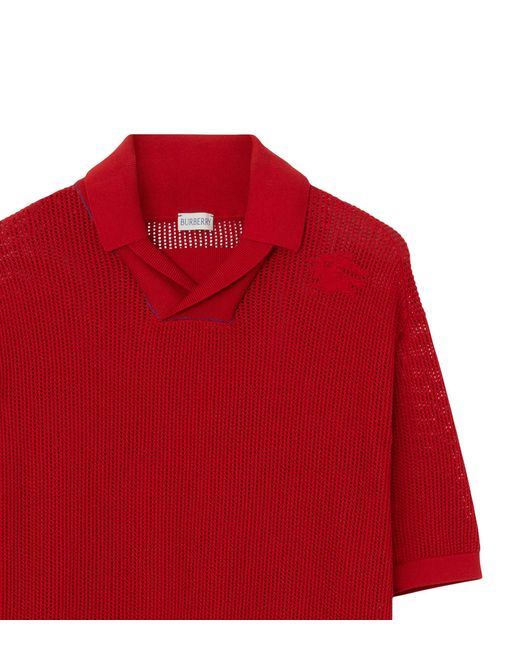 Burberry Red Knitted Ekd Polo Shirt for men