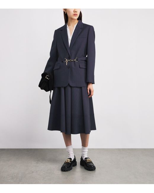 Maje Blue Wool-Blen Chalk Stripe Blazer