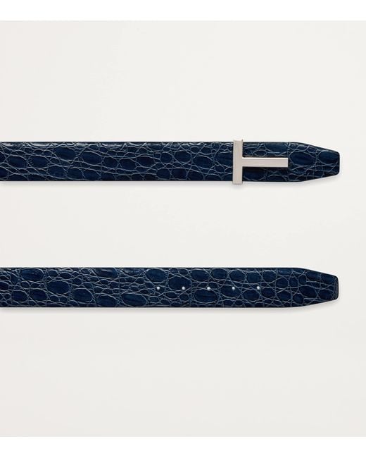 Tom Ford Blue Leather Reversible T Icon Belt for men