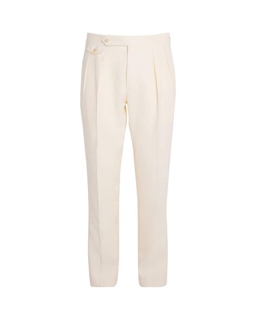 Polo Ralph Lauren White Pleated Linen Trousers for men