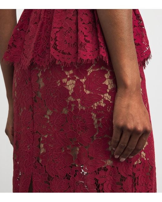 Self-Portrait Red Lace Belted Midi Dress